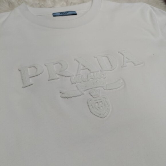 Prada Milano White Logo Embroidered Short Sleeve Designer Luxury Women's Size XL - Picture 7 of 14